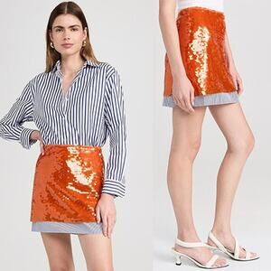 NWT Tanya Taylor Arilita Stretch Sequined Mesh Fully Lined Skirt Papaya Size: 10